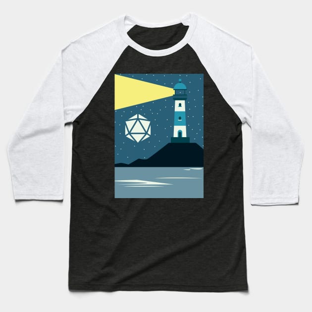 Lighthouse Starry Night Polyhedral Dice Moon RPG Landscape Baseball T-Shirt by pixeptional